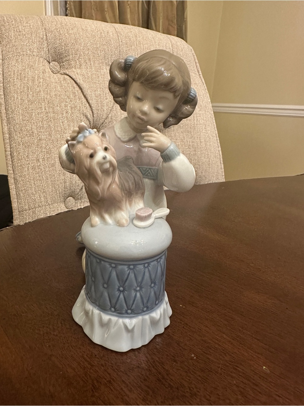 Lladró #6635 Girl Grooming Yorkshire Terrier Dog Porcelain Figurine Spain